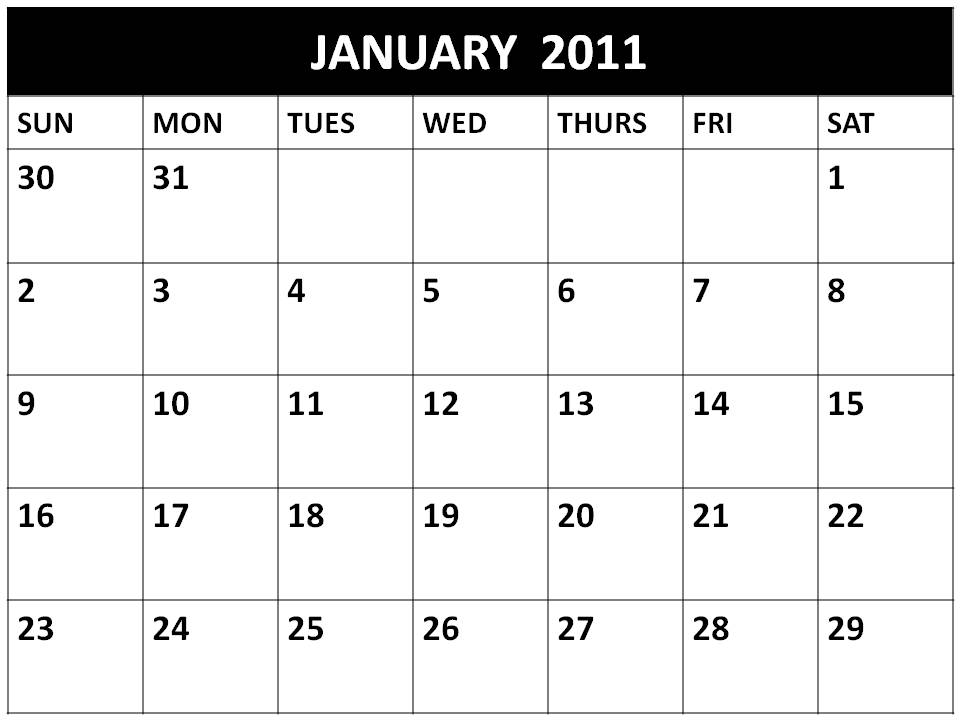 Free printable Planner 2011 January or Blank Calendars 2011