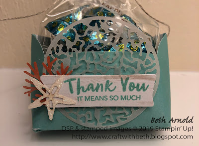 Craft with Beth: Stampin' Up! Paper Pumpkin June 2019 A Little Smile Project Kit Alternative Project Envelope Treat Bag Pouch Holder Gift Packaging Beach Coral Star Fish Thank You