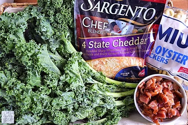 Mac and Cheese with Kale and Bacon Chopped At Home Basket Ingredients | by Life Tastes Good