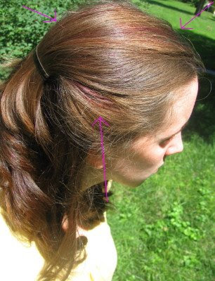 brown hair with purple streaks. rown hair with purple streaks