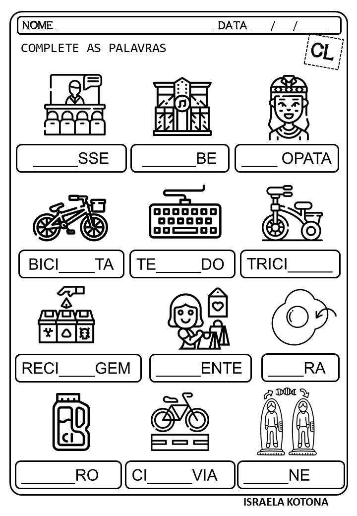 Atividades silabas complexas - palavras com CL