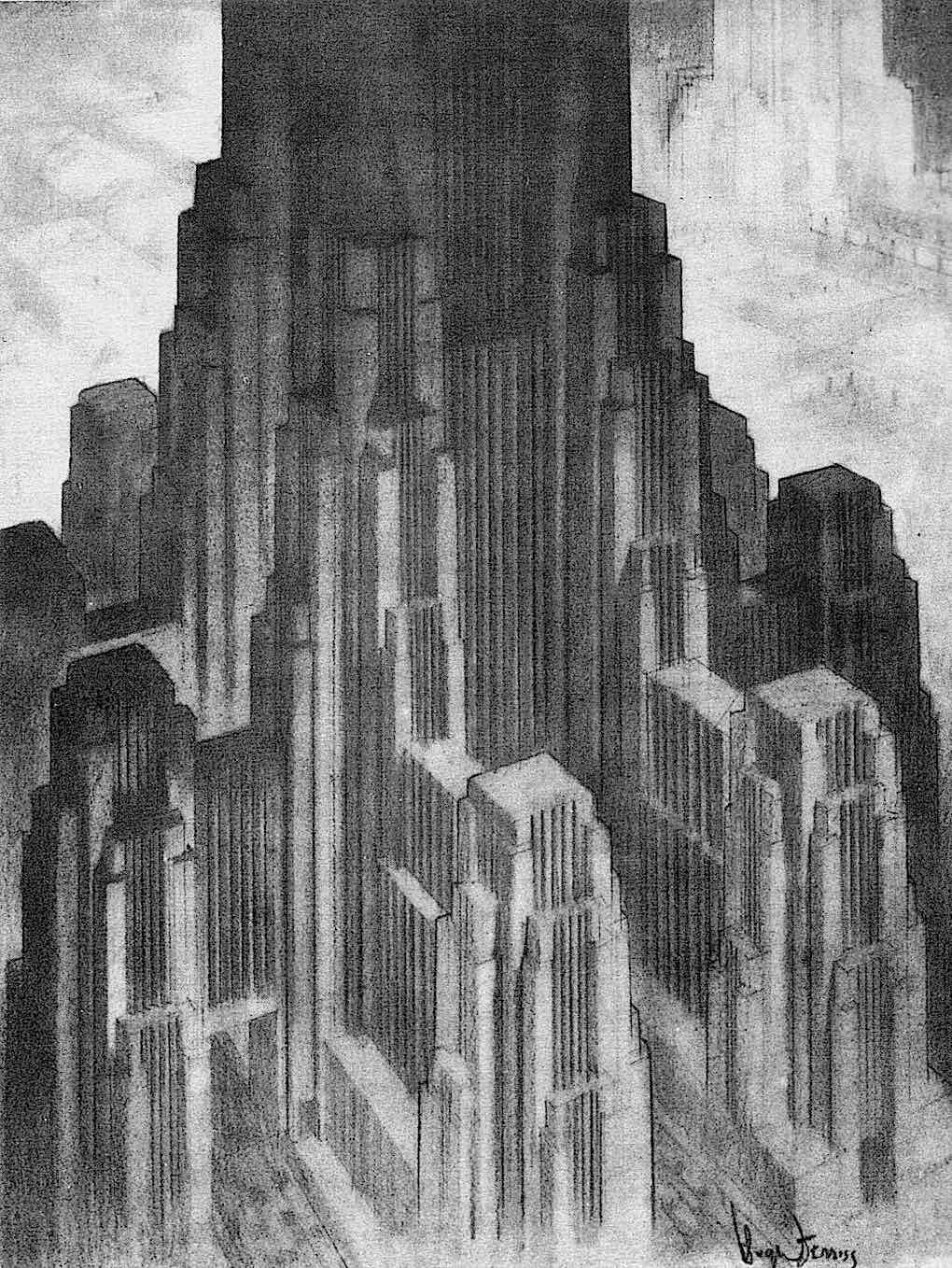 a Hugh Ferriss tower or giant building