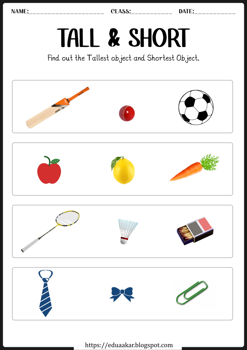 Tall and Short Worksheet