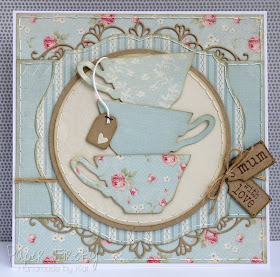 Handmade card with stack of teacups (Stampin' Up dies)