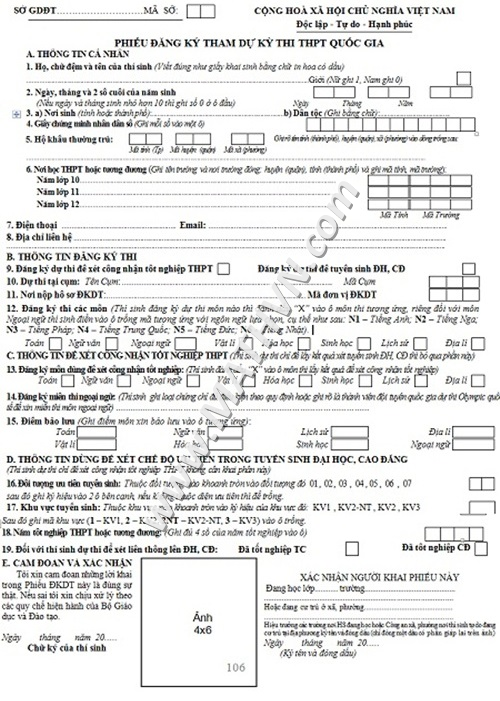hướng dẫn ghi phieu du thi thpt quoc gia 2015
