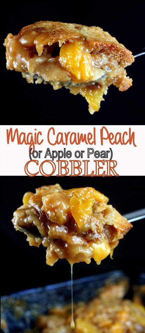 Magic Caramel Peach Cobbler. Amazing with Apples or Pears too! The Magic is in the batter which rises to the top to form a buttery, sugary crust. Two of my readers won blue ribbons with it last summer!