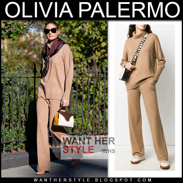 Olivia Palermo in camel cashmere jumper and pants