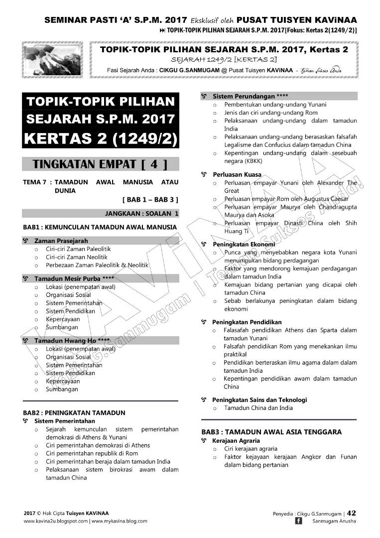 Topik Ramalan Sejarah SPM 2017 Kavina