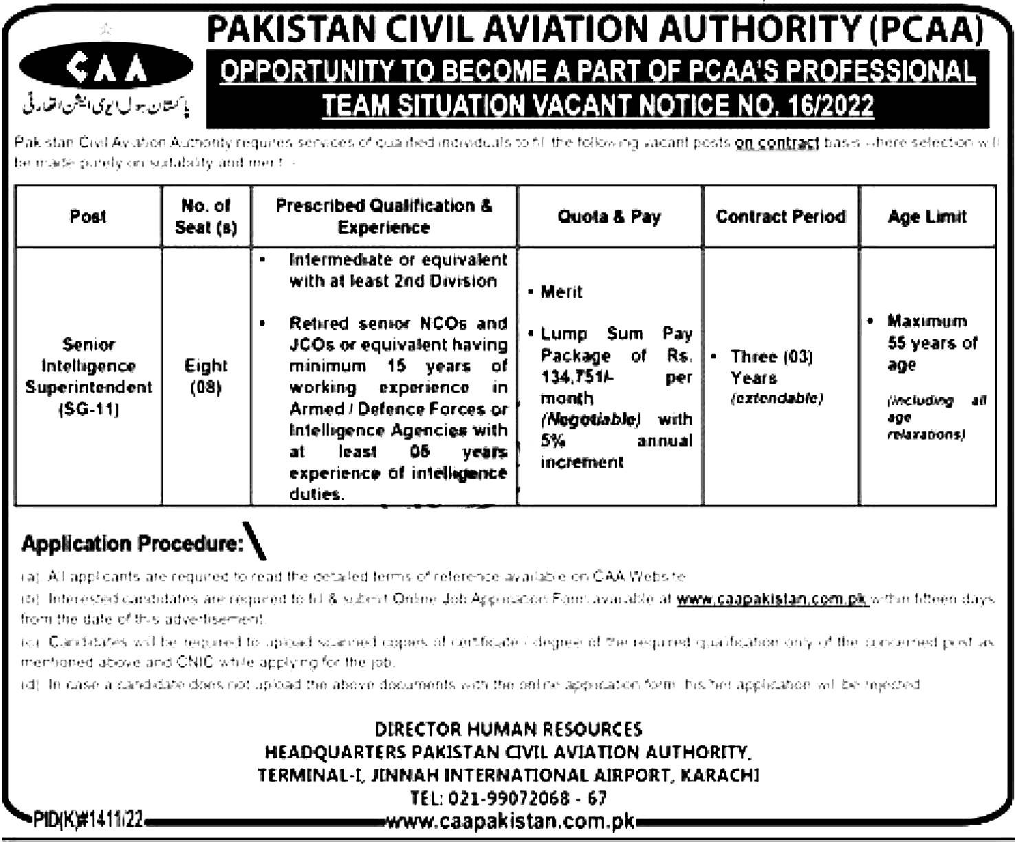 Pakistan Civil Aviation Authority CAA Pakistan Jobs November 2022