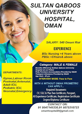 Urgently Required Male & Female Nurses for Sultan Qaboos University Hospital Oman