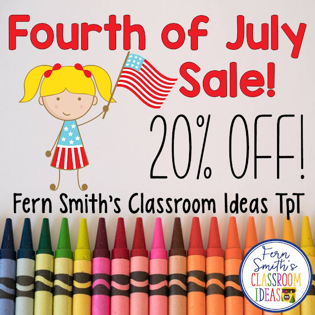 Tonight and tomorrow my TeacherspayTeachers store is on sale! 20% off to celebrate the Land of the Free Because of the Brave! Happy Fourth of July! #FernSmithsClassroomIdeas