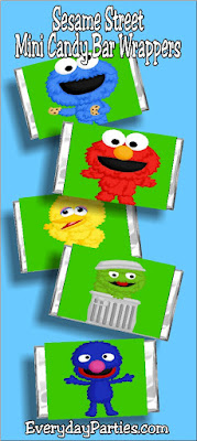 Print out these fun Sesame Street candy bar wrappers and enjoy a yummy party favor at your Sesame Street birthday party.  Cookie Monster and the gang will sweeten up your mini candy bars and bring a smile to all your guests.