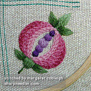 Crewel Sampler (by Elsa Williams): Completed pomegranate motif