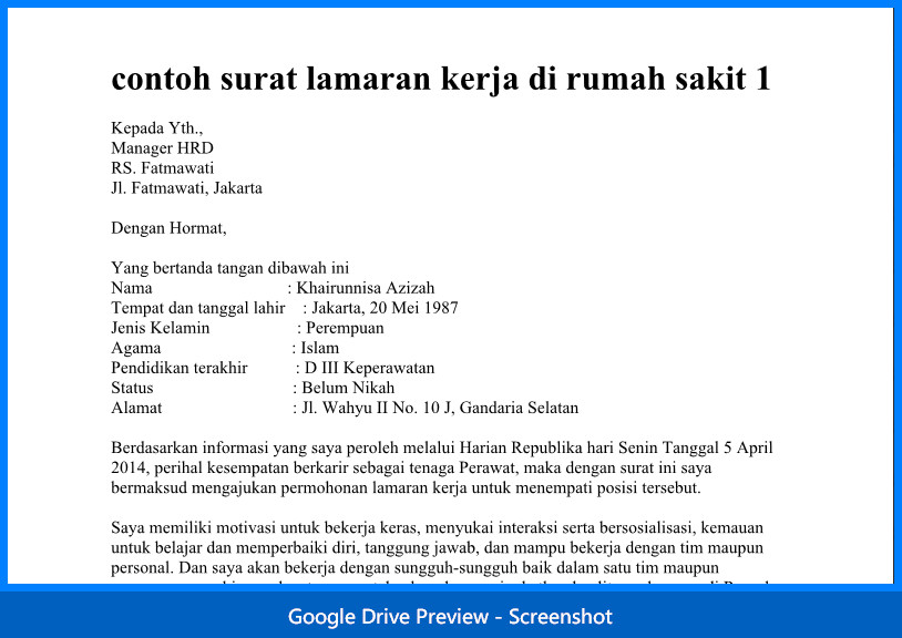 2 Contoh Surat Lamaran Kerja di Rumah Sakit  Wiki Edukasi 