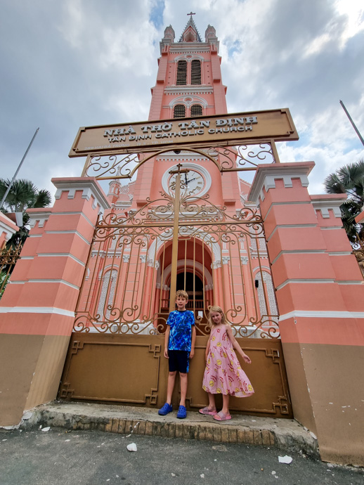 Vietnam with children, backpacking south east asia with kids, pink church