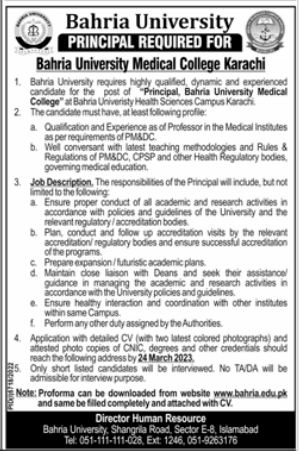  Bahria University Medical College Karachi Jobs 2023
