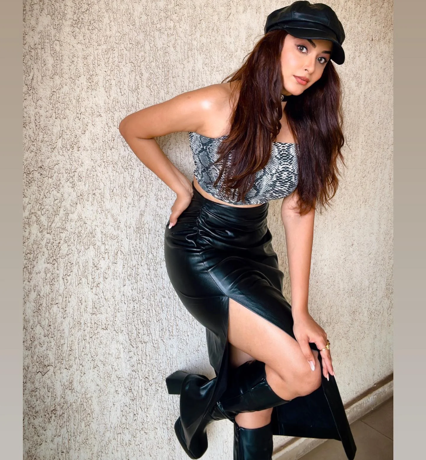 esshanya maheshwari leather skirt sexy legs curvy actress