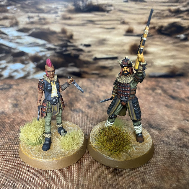 32mm post-apocalypse  miniatures from Vermillion and TennageWastelandUS  that are compatible with Fallout Warfare Wasteland.  Red Rock Raiders as the Great Khans