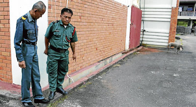 DI SINI...Fredly (kanan) menunjukkan lokasi dia menemui bayi perempuan berkenaan.