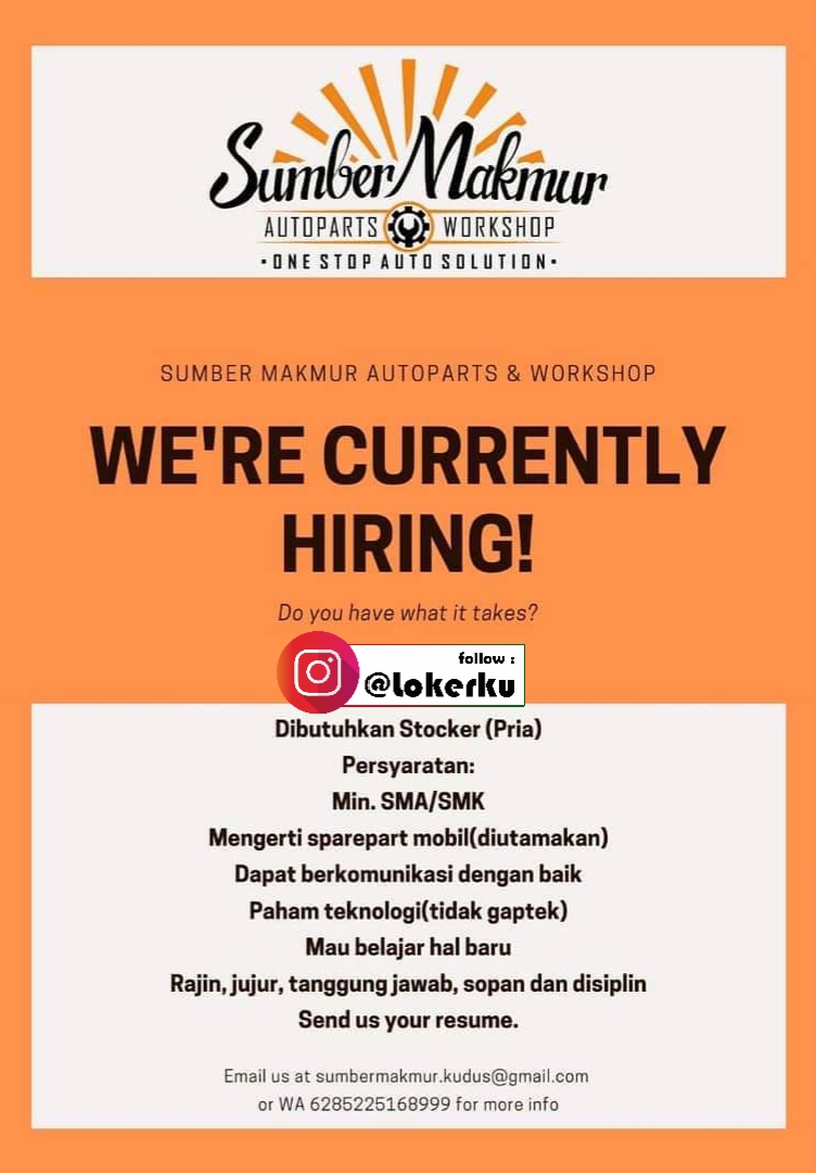 Info Loker Kudus Sebagai Stocker di Sumber Makmur Autoparts & Workshop, 