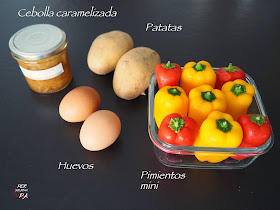 Pimientos mini rellenos de tortilla de patata y cebolla caramelizada