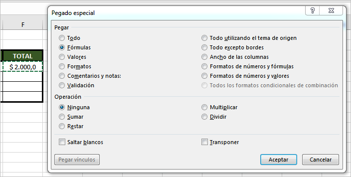 Pegado Especial Formulas en Excel