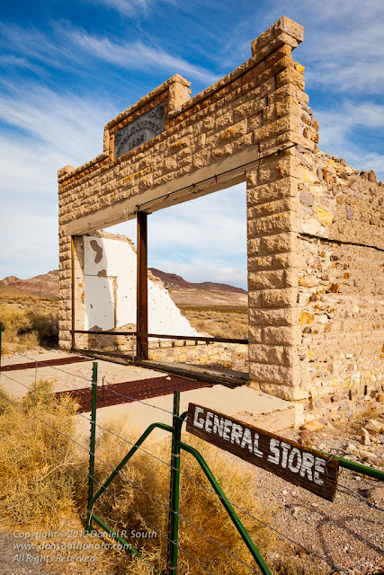 a photograph of the rhyolite ghost town in nevada near death valley national park