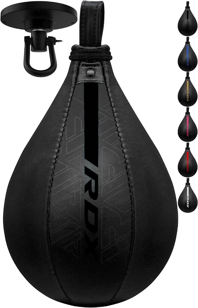 RDX Speed Bag Boxing Ball and Swivel Set, Maya Hide Leather Dodge Striking Mount Kit with Additional Bladder, MMA Muay Thai Punching Workout Kicking Martial Arts Training Home Gym Exercise Speedball