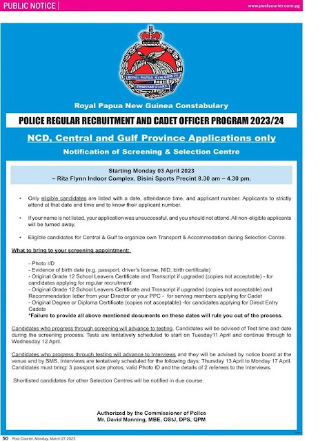 2023 PNG Police Recruitment PDF List Download
