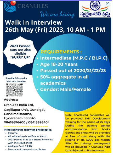 Granules India Limited | Walk-in Interview for Freshers on 26th May 2023