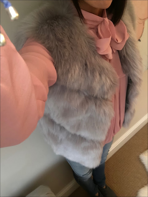 My Midlife Fashion, Faux Fur Gilet, Somerset by alice temperley bow blouse blush, hush thornton ankle boots