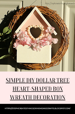 Pinterest pin showing heart-shaped box wreath decoration