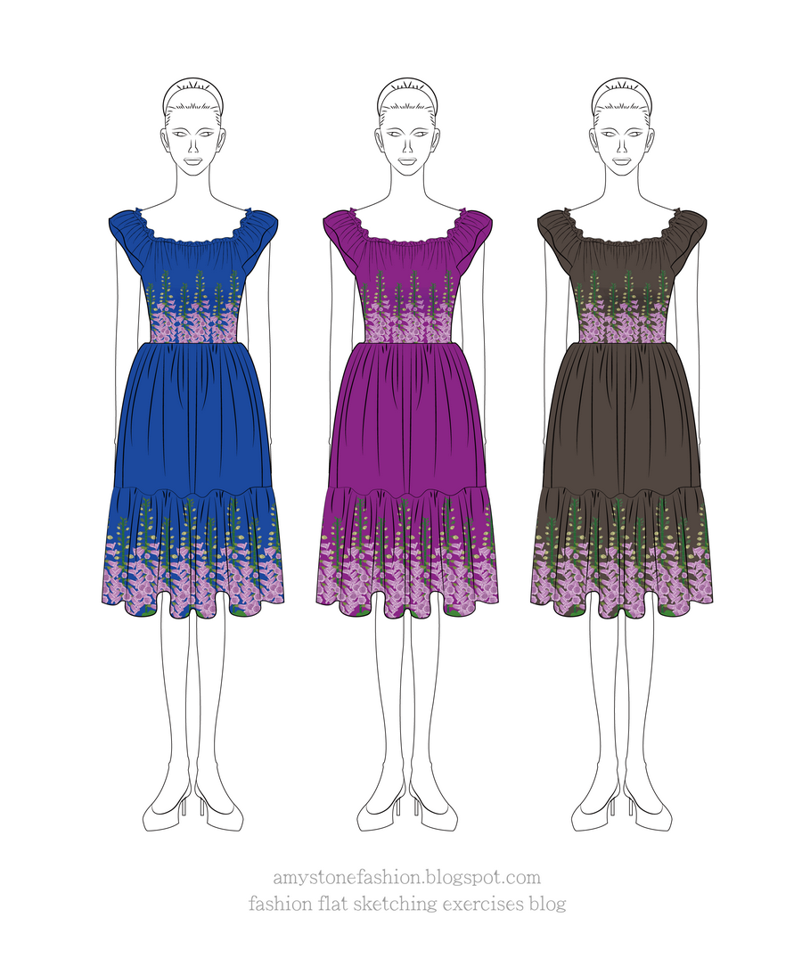 Foxgloves Embroidery Dresses Drawing
