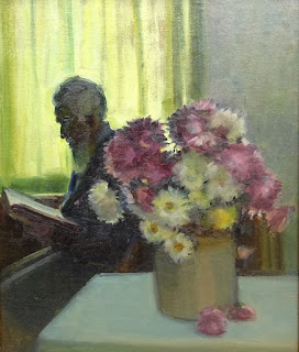 Old Man reading with a Vase of Flowers (Albert?)