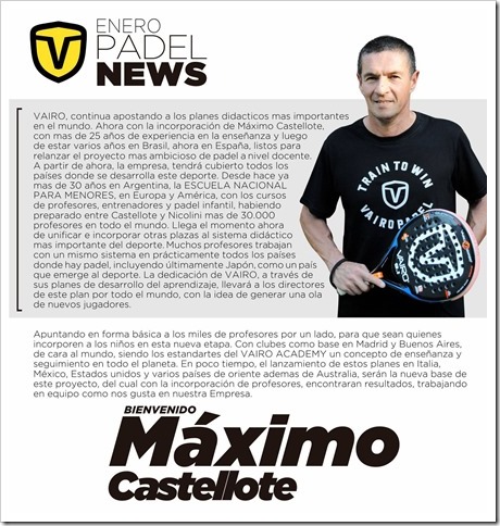 VAIRO Pádel y Máximo Castellote juntos. Nuevo #TeamManager de la prestigiosa firma.