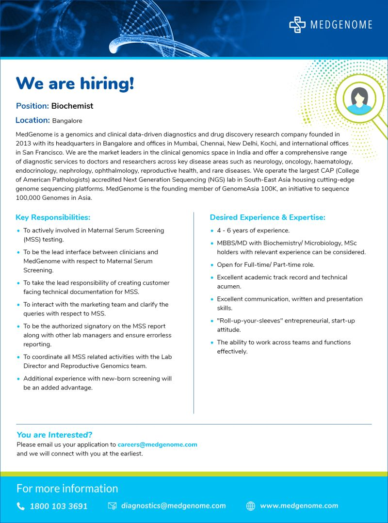 Medgenome Hiring Biochemist