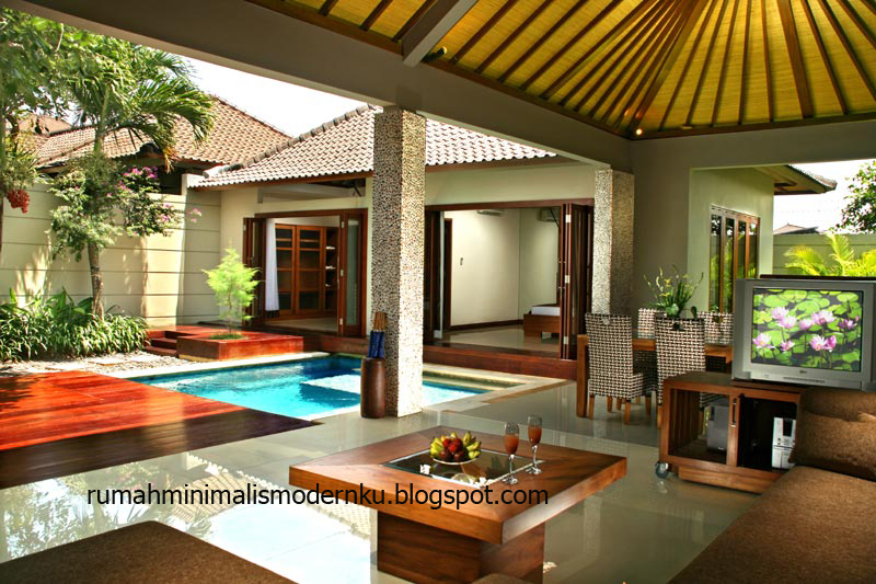 DESAIN RUANG KELUARGA VIEW KOLAM RENANG RUMAH MINIMALIS 