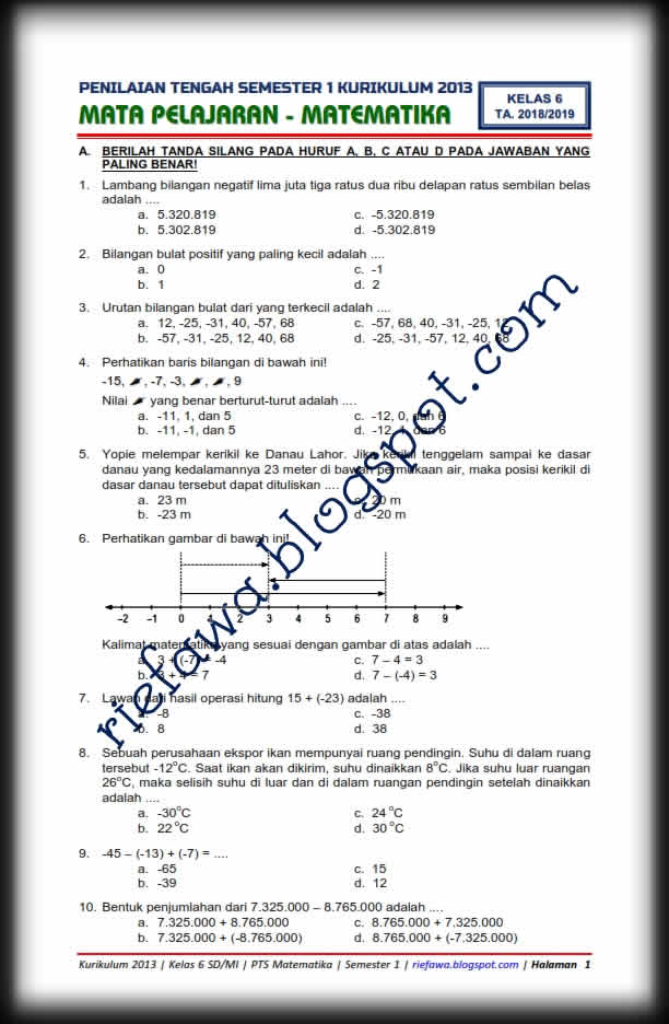 Soal Uts Matematika Kelas 5 Semester 2 Kurikulum 2013 Revisi Dan