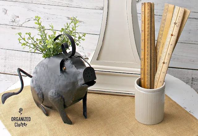 Up-cycling An Ear-less Goodwill Pig Watering Can #Upcycle #Goodwill #farmhousestyle #pig #wateringcan