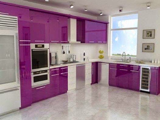 Contoh desain dapur minimalis warna ungu