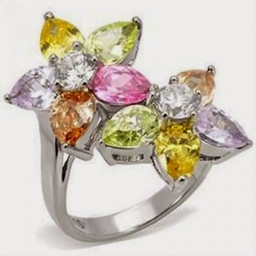 Coloured Gemstone Rings,Flower Crystal Ring,Diamond Steel Ring