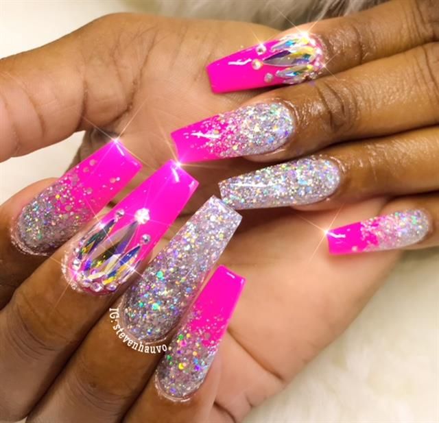 Glitter Glam Pink Nail Art