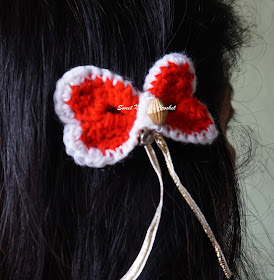 free crochet heart hair bow pattern, free crochet heart bow hairclip pattern