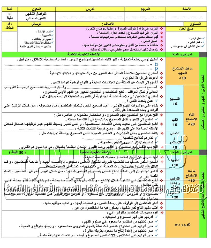 جذاذات نمطية لجميع مكونات اللغة العربية للمستوى الخامس والسادس وفق مستجدات المنهاج المنقح