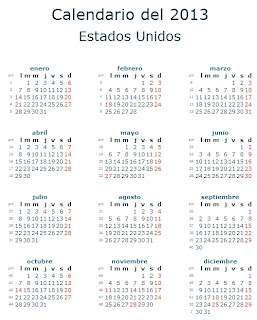 Calendario 2013 Estados Unidos