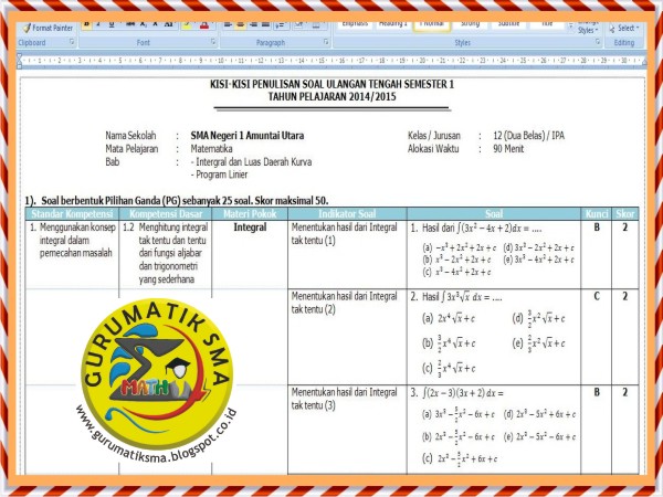 Kisi Kisi Dan Soal Uts 1 Kelas 12 Ipa Gurumatik Sma