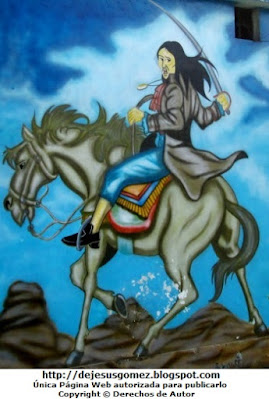 Mural de Túpac Amaru II montado a caballo. Foto de Túpac Amaru II de Jesus Gómez