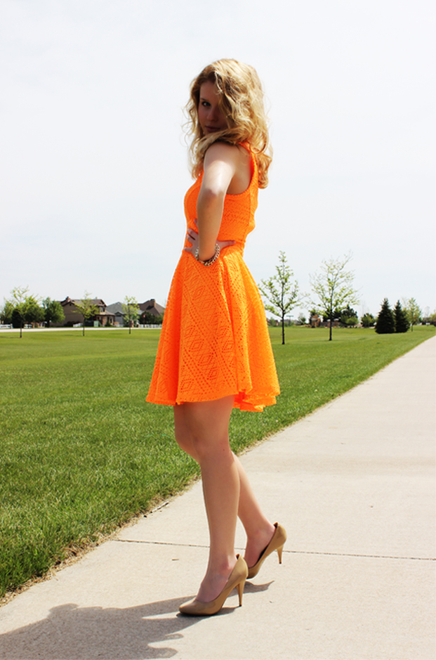 fashion, style, dress, Express, neon orange, summer outfit