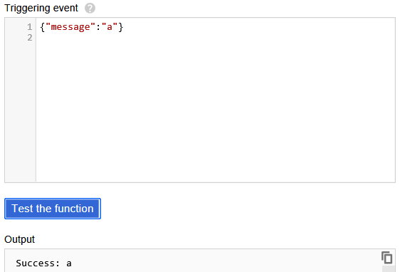 Test result for the standard HTTP function sample