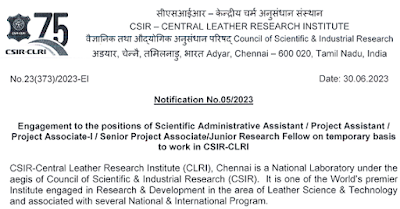 Scientific Administrative Assistant,Project Assistant,Senior Project Associate and Junior Research Fellow Job Opportunities CLRI